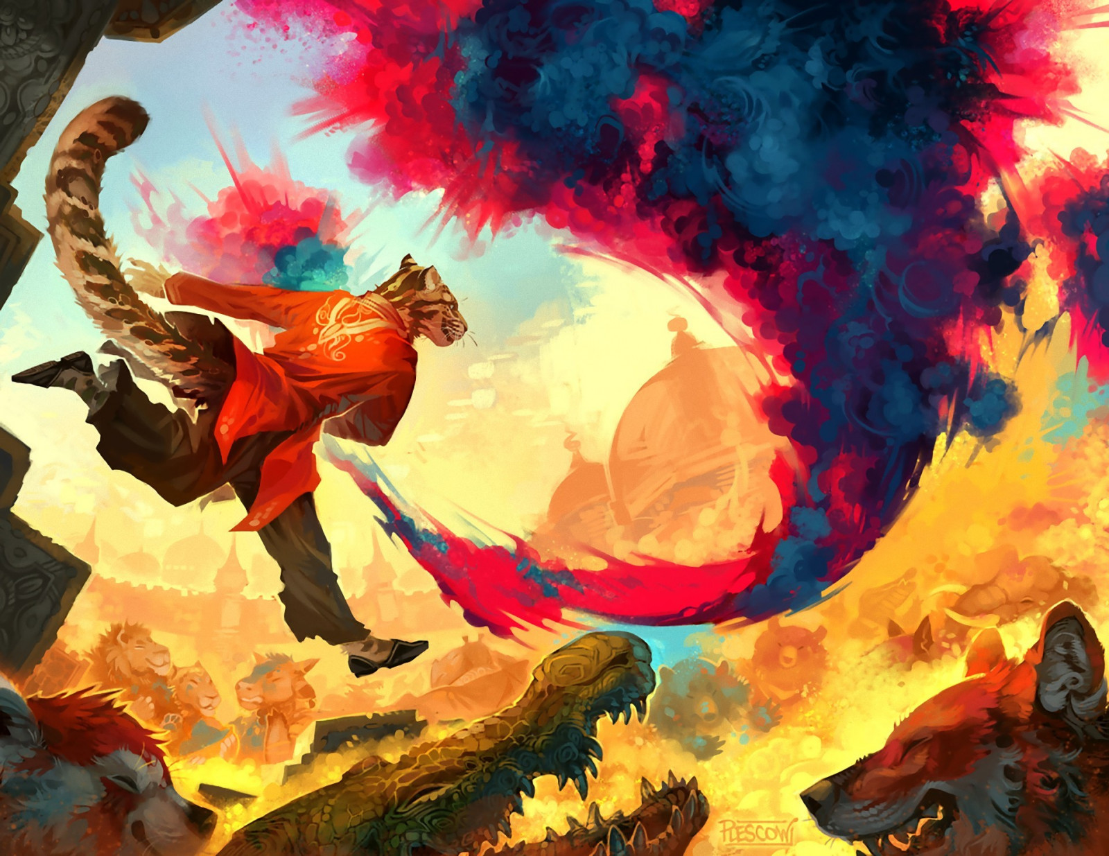 la pittura, illustrazione, peloso, Anthro, autunno, fiore, immagine dello schermo, sfondo del computer, arte Moderna, fenomeno geologico, colori acrilici