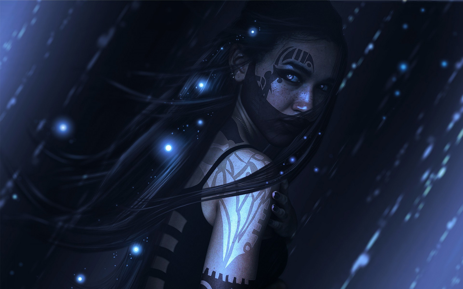 femmes, Art fantastique, Anime, ouvrages d'art, tatouage, minuit, obscurité, capture d'écran, Papier peint de l'ordinateur, personnage fictif