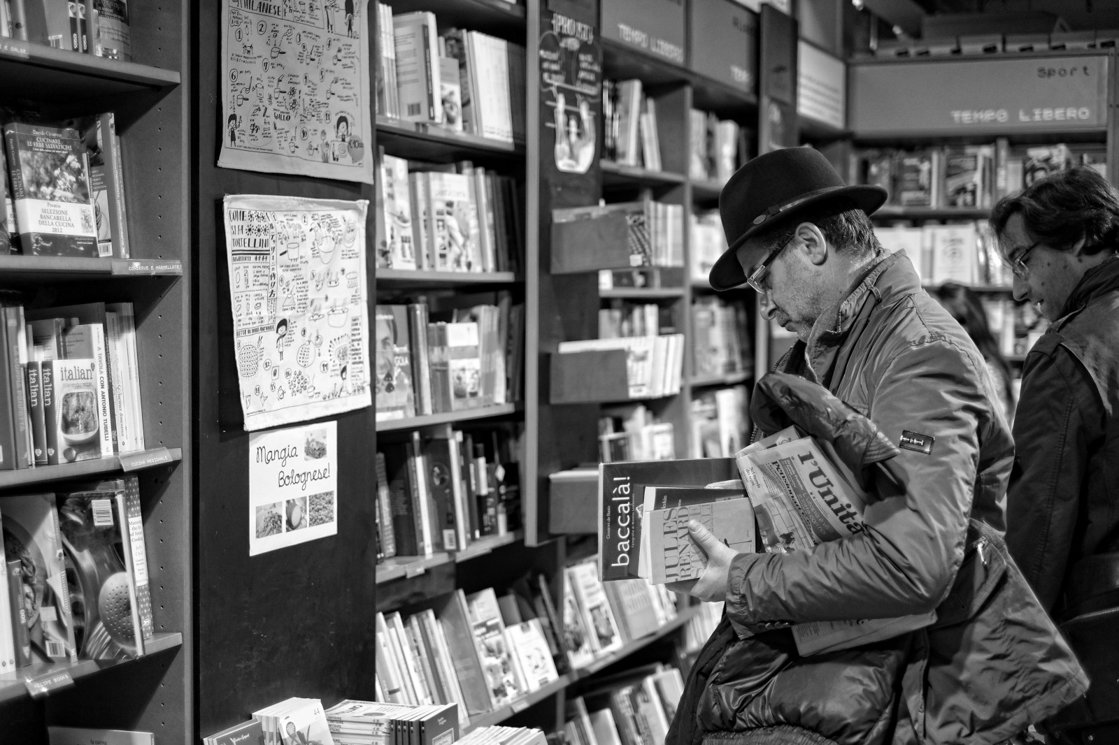 černobílý, ulice, fotografování, knihy, knihovna, knihkupectví, Libreria, knihkupectví, Černý a bílý, monochromatické fotografování, knihkupectví, knižního, Librerias