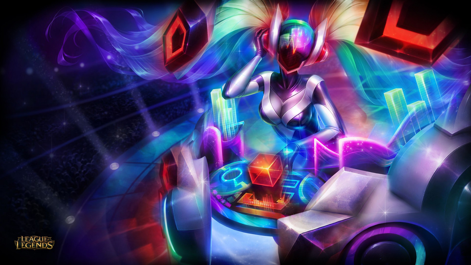 League of Legends, vztekat se, Sona League of Legends, DJ Sona, disko, Snímek obrazovky, počítač tapeta, fraktální umění, psychedelické umění