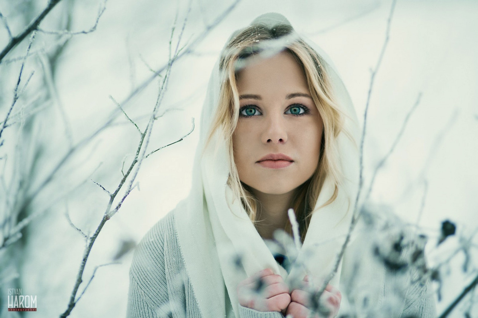 hvid, Kvinder, model, portræt, blond, dybdeskarphed, sne, vinter, fotografering, kjole, blå, mode, Istvan Harom, forår, Person, hud, barn, pige, skønhed, sæson, øje, fotografi, portrætfotografering, Photo shoot