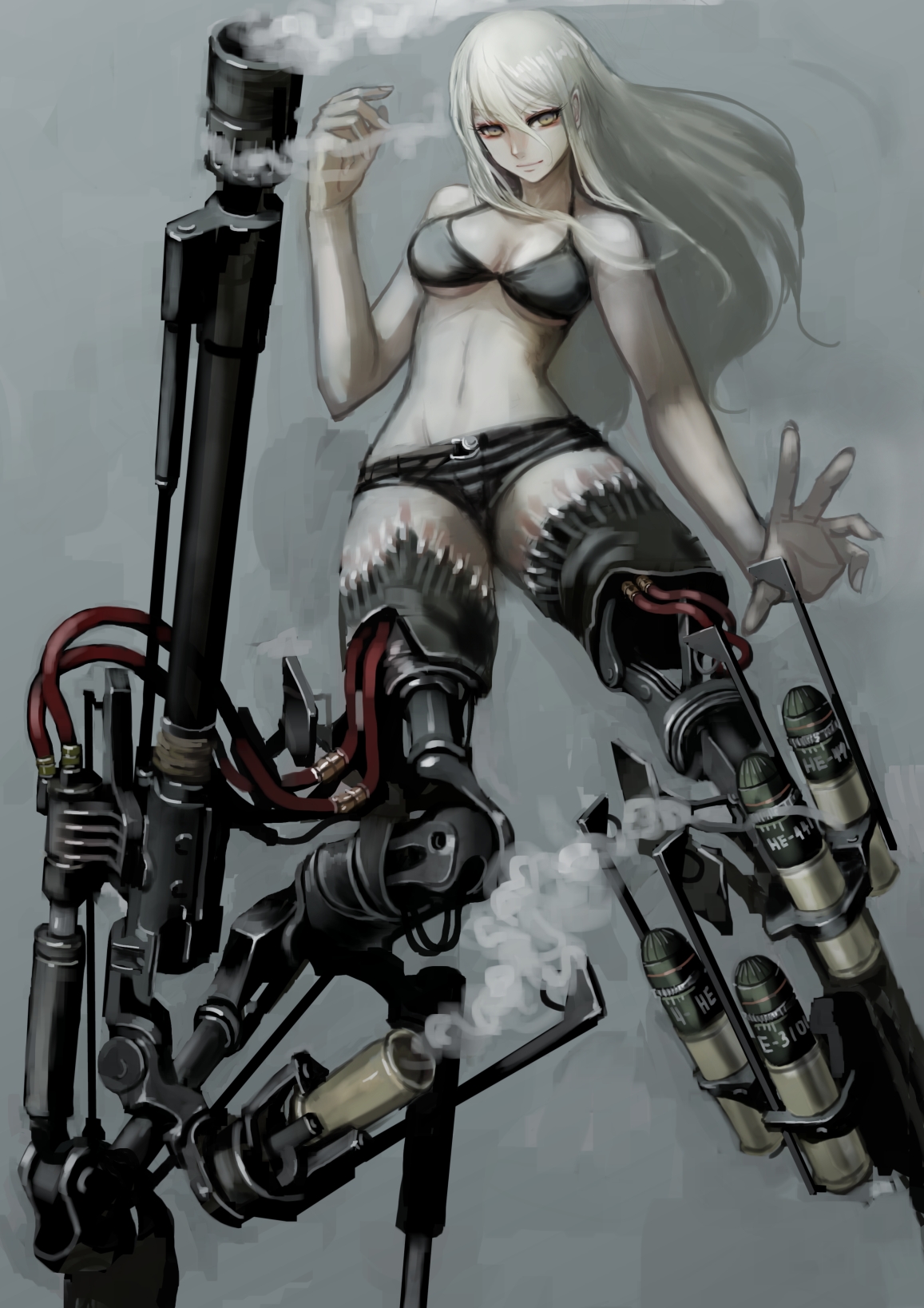 Jittsu, cyborg, mecha piger, hvidt hår, spaltning, sorte bh'er