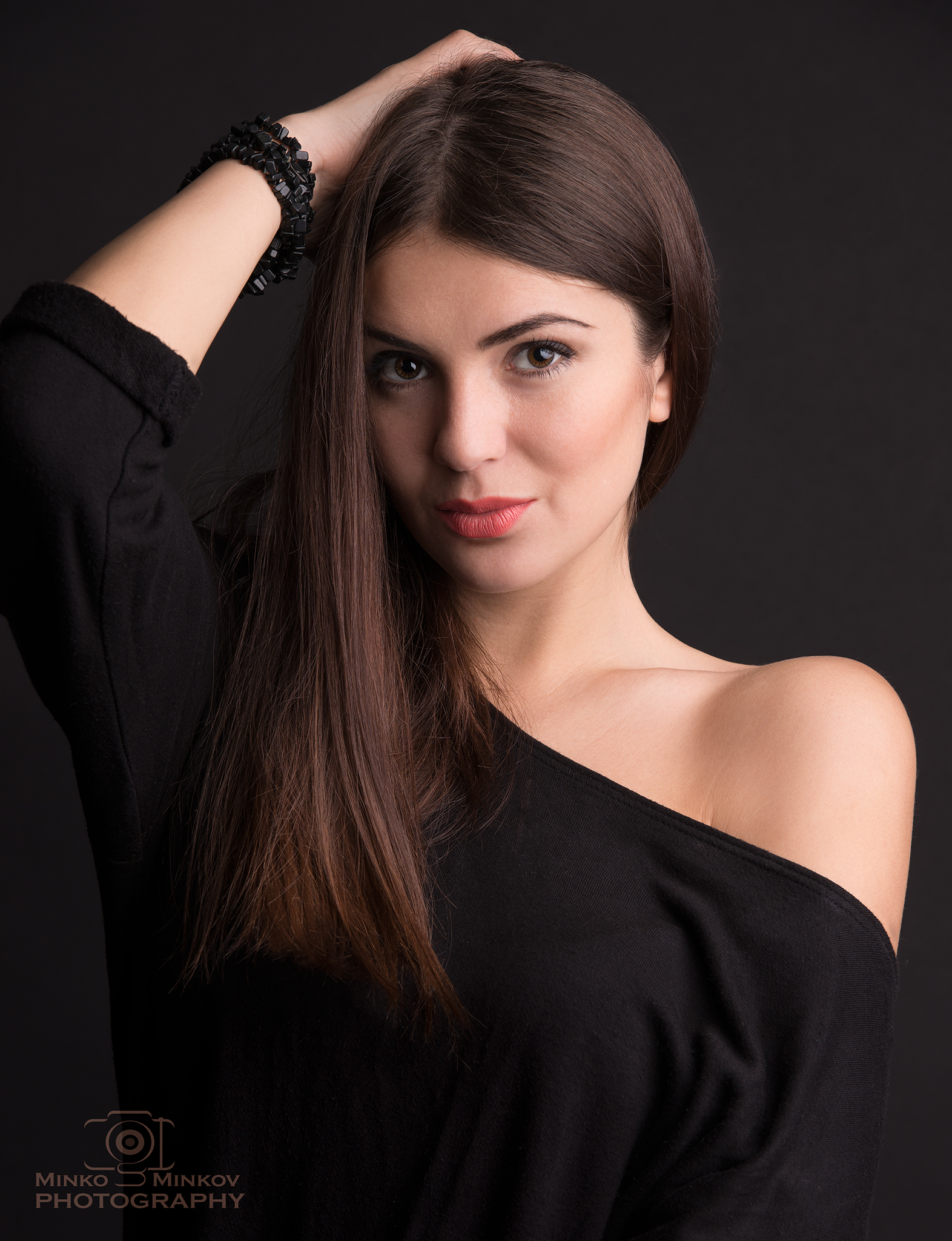 Wallpaper : Minko Minkov Studio, sensual gaze, brunette, black dress ...