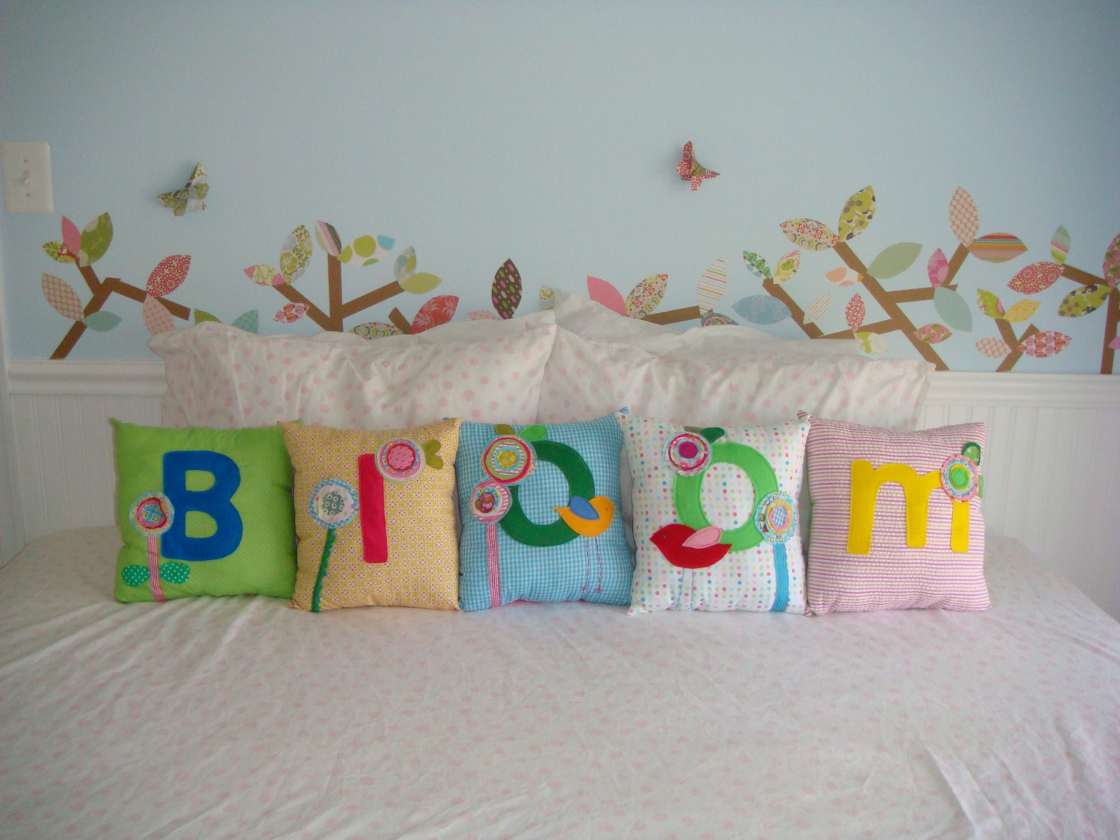 nebe, strom, listy, papír, horní, motýli, polka, tečky