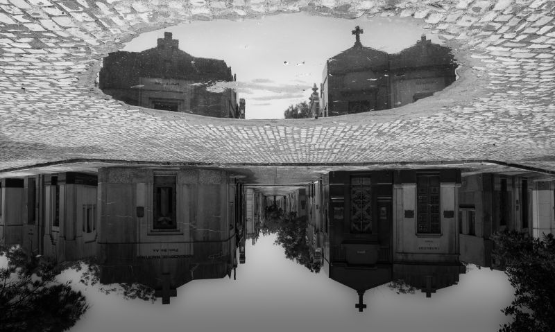 Černý a bílý, odraz, monochromatické fotografování, sníh, nebe, město