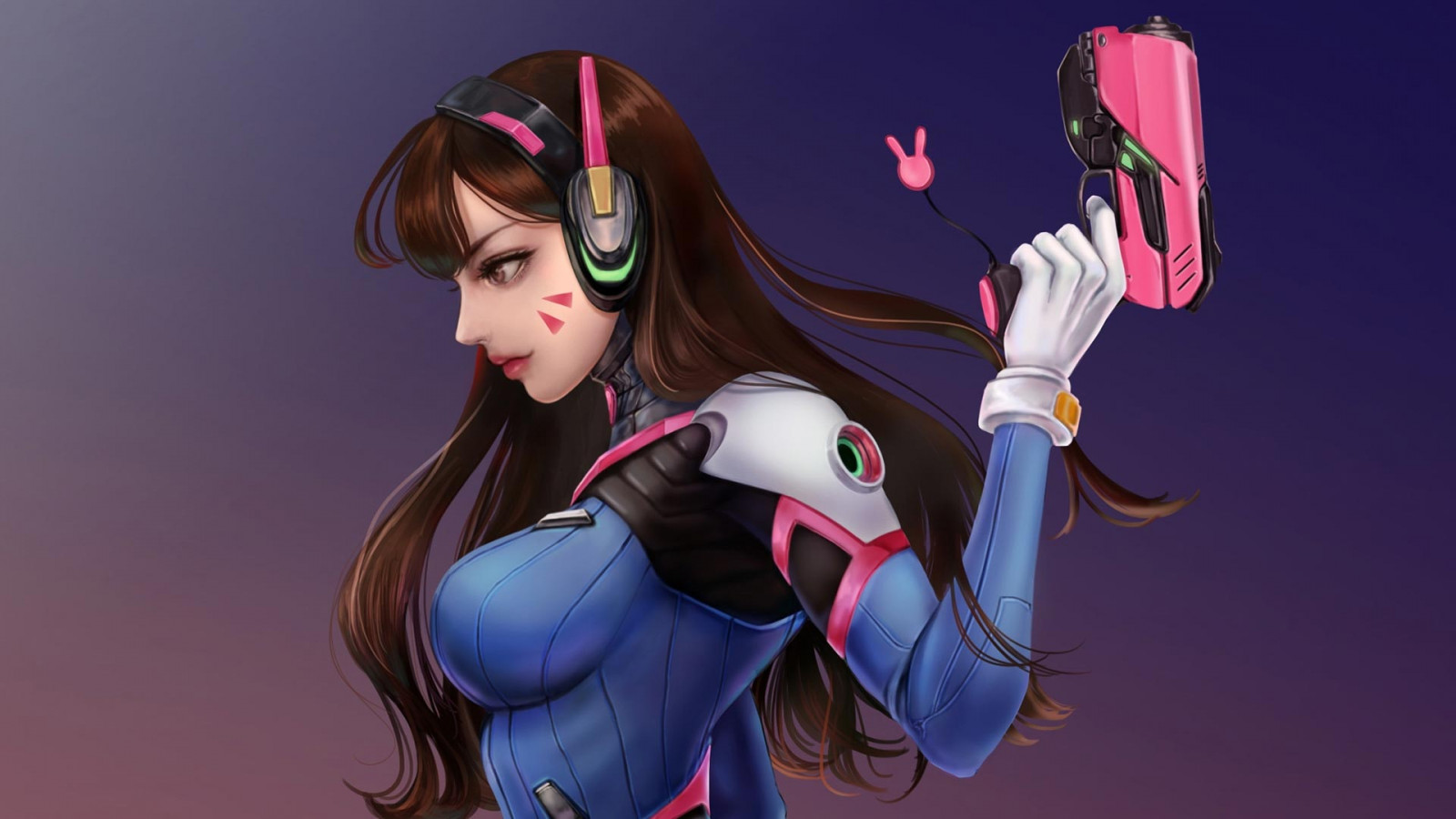 D Va Overwatch, Overwatch, พื้นหลังที่เรียบง่าย, ชุดสูท, หมวก