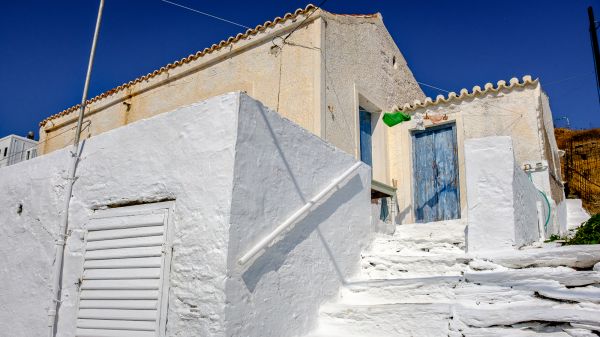 winter, house, Greek, white, snow, wall