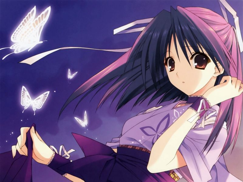 ilustrace, anime, motýl, noc, bruneta, umělecká díla ilustrace, anime, motýl, noc, bruneta, umělecká díla