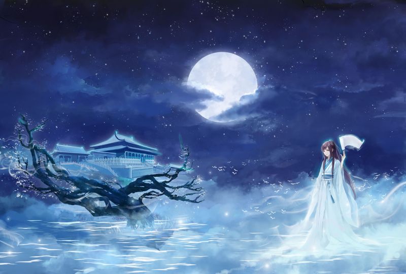 đêm, Mặt trăng, Anime cô gái, Anime, Nghệ thuật tưởng tượng, Cô gái tưởng tượng đêm, Mặt trăng, Anime cô gái, Anime, Nghệ thuật tưởng tượng, Cô gái tưởng tượng