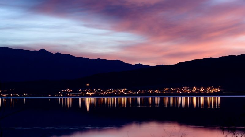日落, 海, 湖, 灯光, 市, 都市风景 日落, 海, 湖, 灯光, 市, 都市风景
