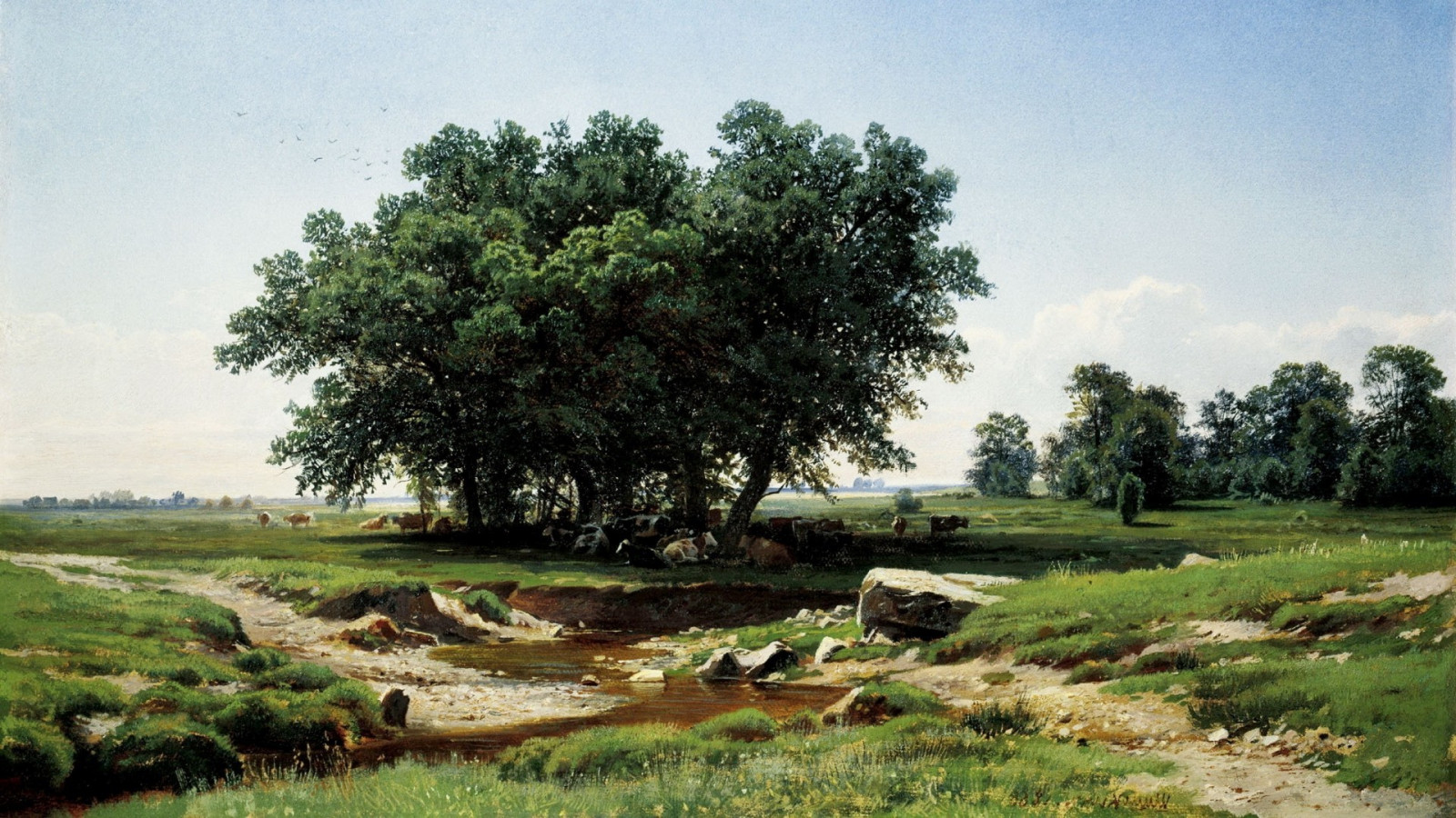 stromy, krajina, malování, zvěř, kopec, Příroda, tráva, pole, cesta, struktura, kurz golfu, mokřadní, strom, lučina, krávy, pastvina, louka, plantáž, prostý, 1920x1080 px, trávník, venkov, dřevina, sportovní dějiště, savana, pozemek pozemek, golfový klub