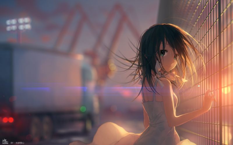 anime, anime dívky, šaty, Původní znaky, zelené oči, černé vlasy anime, anime dívky, šaty, Původní znaky, zelené oči, černé vlasy