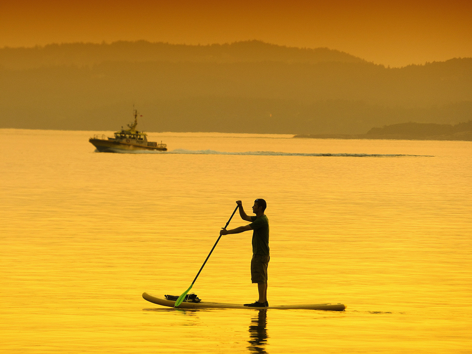 silueta, jamesbay, vancouverisland, západ slunce, paddleboarding, lekwungen, lekungen