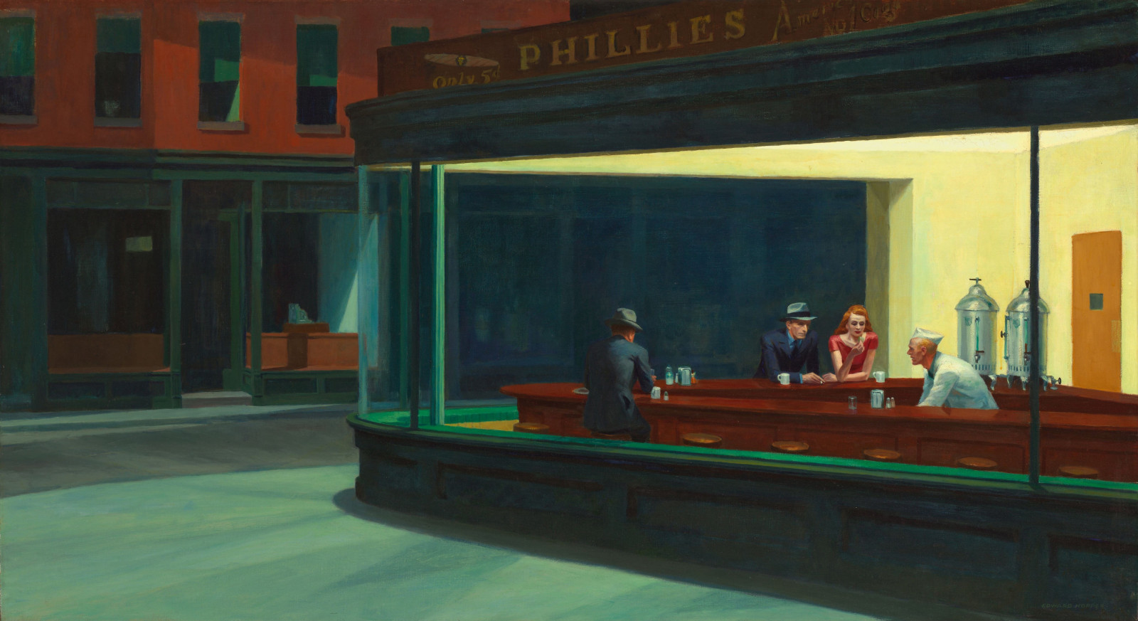 malování, umělecká díla, Vzhled interiéru, classic art, večeře, Edward Hopper, Nighthawks, Snímek obrazovky, turistická atrakce
