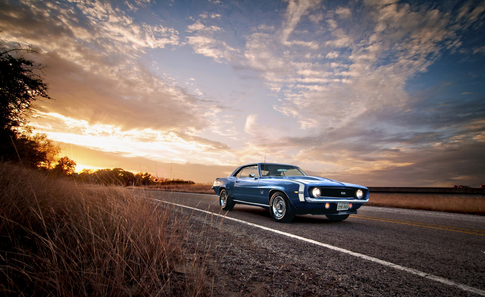 Wallpaper sunset, car, vehicle, sunrise, blue, evening, morning