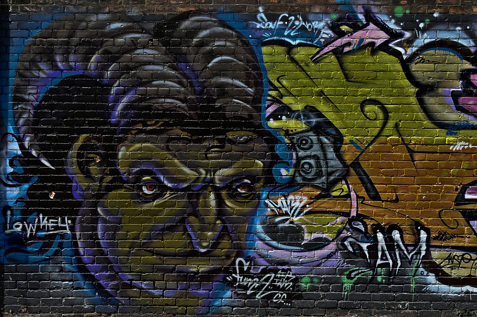 stěna, růžky, grafiti, pouliční umění, zlo, Michigan, Detroit, nástěnná malba, Cihlový, Panasonic, 2014, UMĚNÍ, strom, centrum, muž, zábava, umělec, digitální, červenec, Bestie, dobrodružství, Středozápad, grafika, MotorCity, motown