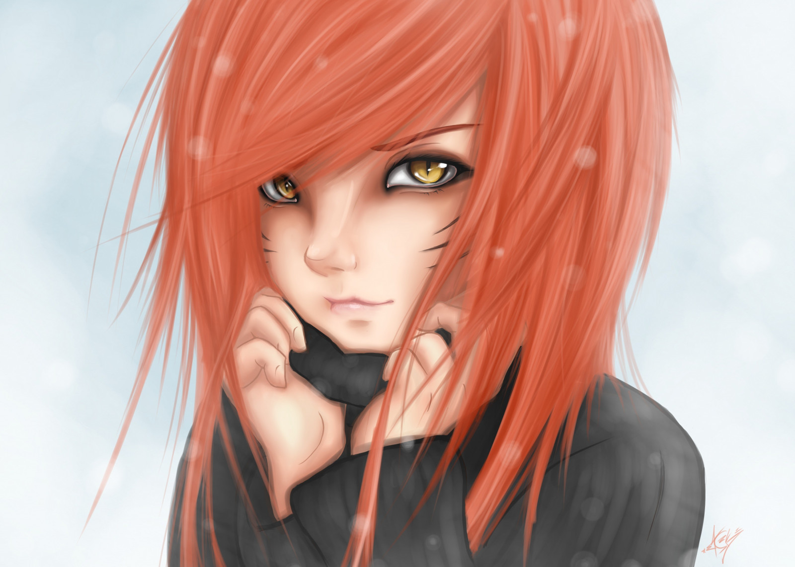 face, redhead, eyes, long hair, anime, yellow eyes, love, red, black hair, hair, mouth, pink, clothing, head, cat like, eye, costume, blond, hairstyle, wig, brown hair, human hair color, hair coloring, red hair, organ
