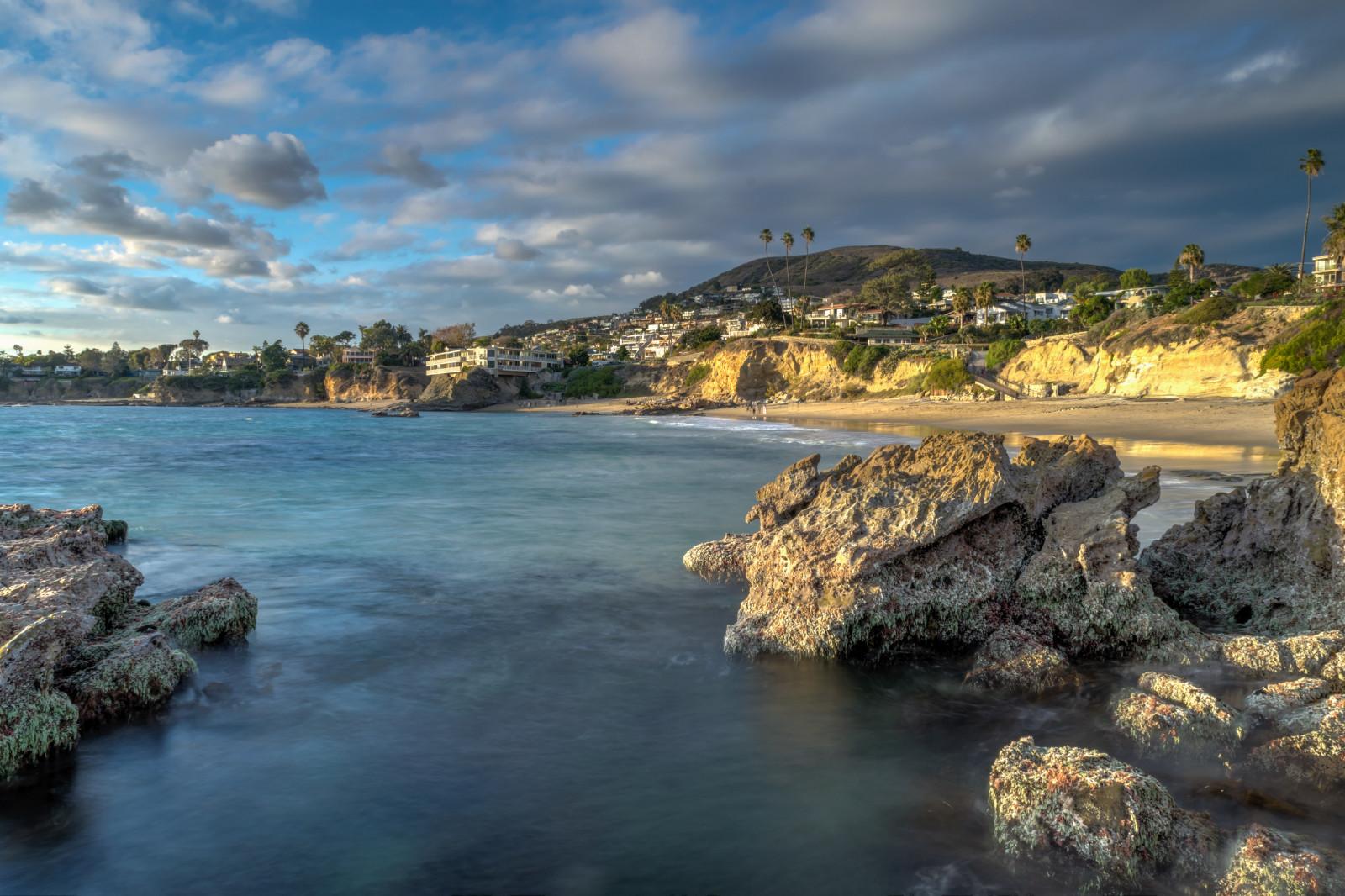 oceán, Kalifornie, longexposure, stromy, nebe, přímořská krajina, strom, pláž, mraky, geotagged, písek, Nikon, skály, Spojené státy, palmy, Tichý oceán, palmtree, HDR, Laguna Beach, nikond5300