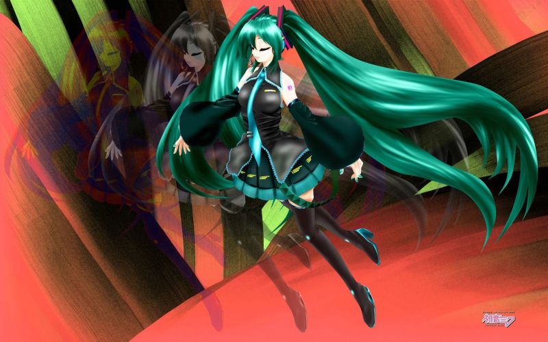 ilustrace, anime, Hatsune Miku, dívka, Let, barva ilustrace, anime, Hatsune Miku, dívka, Let, barva