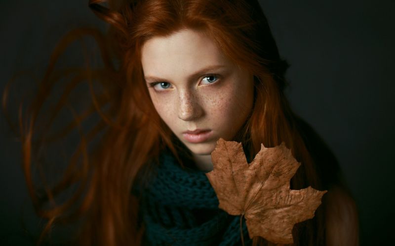 tvář, ženy, ryšavý, model, portrét, listy tvář, ženy, ryšavý, model, portrét, listy