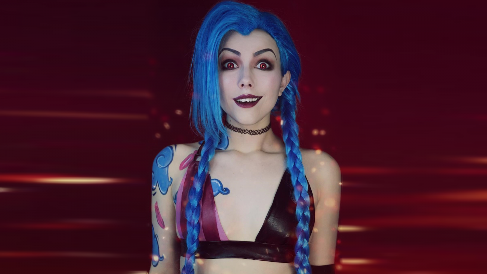 cosplay, model, League of Legends, zpěvák, černé vlasy, móda, vlasy, Jinx League of Legends, oblečení, Helen Stifler, dívka, krása, dáma, kostým, focení