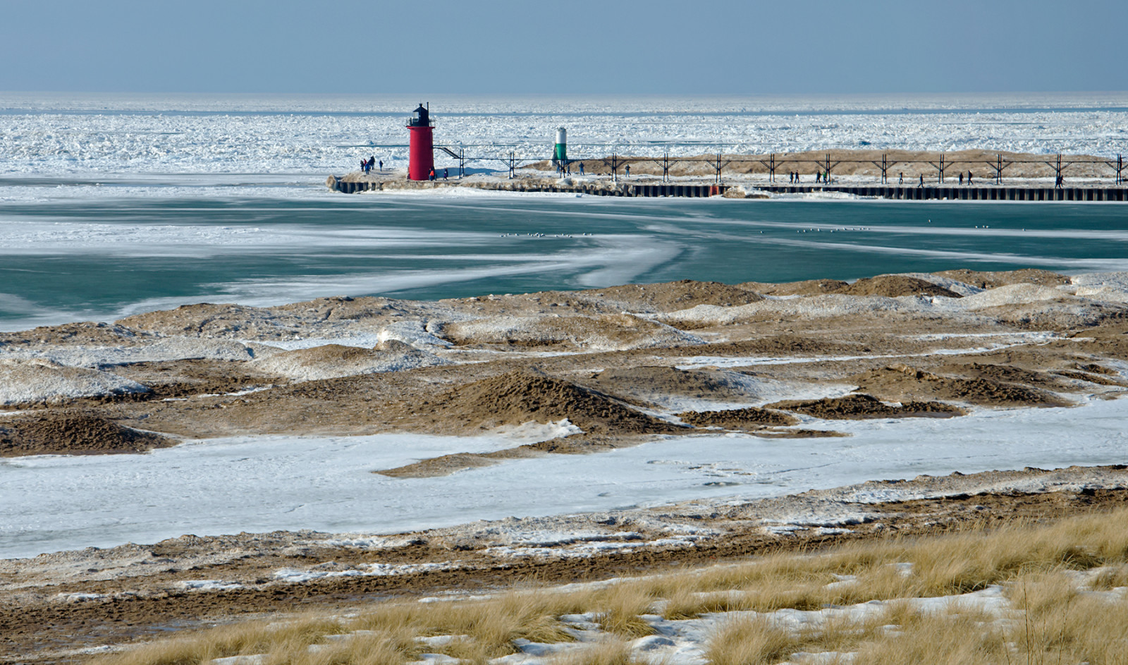 zima, maják, jezero, sníh, led, pláž, molo, zamrzlý, Michigan, duna, Michiganské jezero, velká jezera, southhaven
