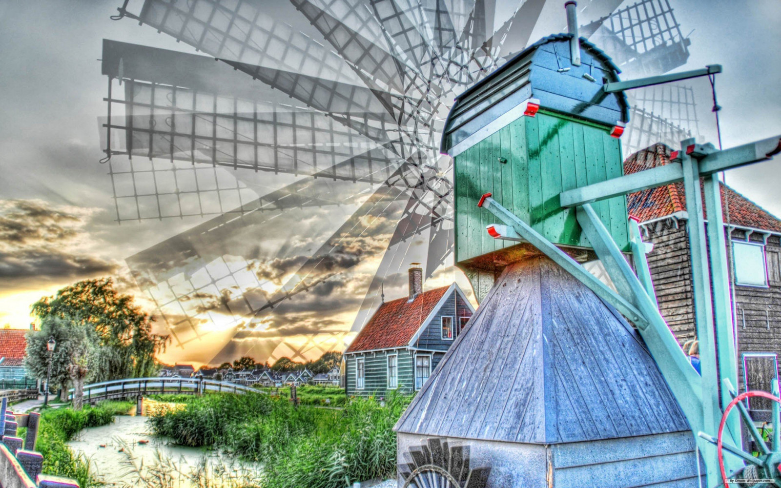 2560x1600 px, HDR, casa, Moinhos de vento