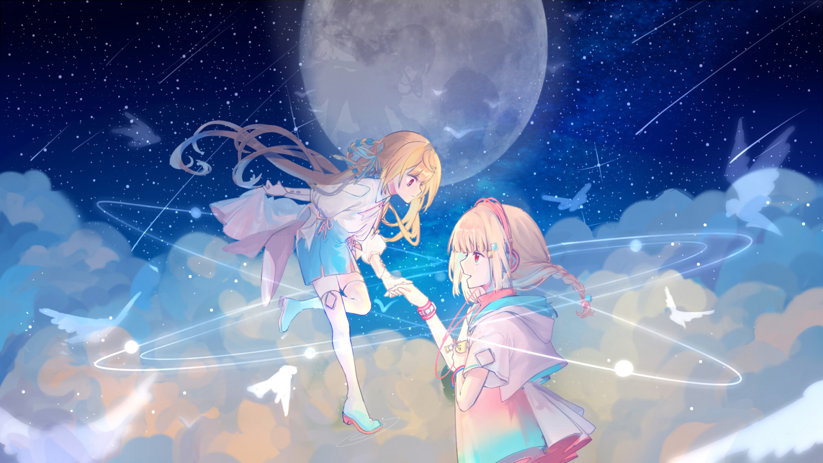 nebe, kreslená pohádka, světlo, blankyt, svět, Měsíc, UMĚNÍ, cg artwork, prostor, petrolejově modrá, astronomický objekt, ilustrace, fiktivní postava, mrak, Věda, událost, grafika, tma, Animated cartoon, animace, anime, vesmír, beletrie, grafický design, hime cut, malování, vesmír, mytologie, astronomie