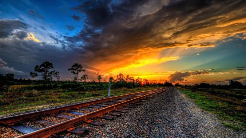 1920x1080 px, ferrocarril, puesta de sol, HDR 1920x1080 px, ferrocarril, puesta de sol, HDR