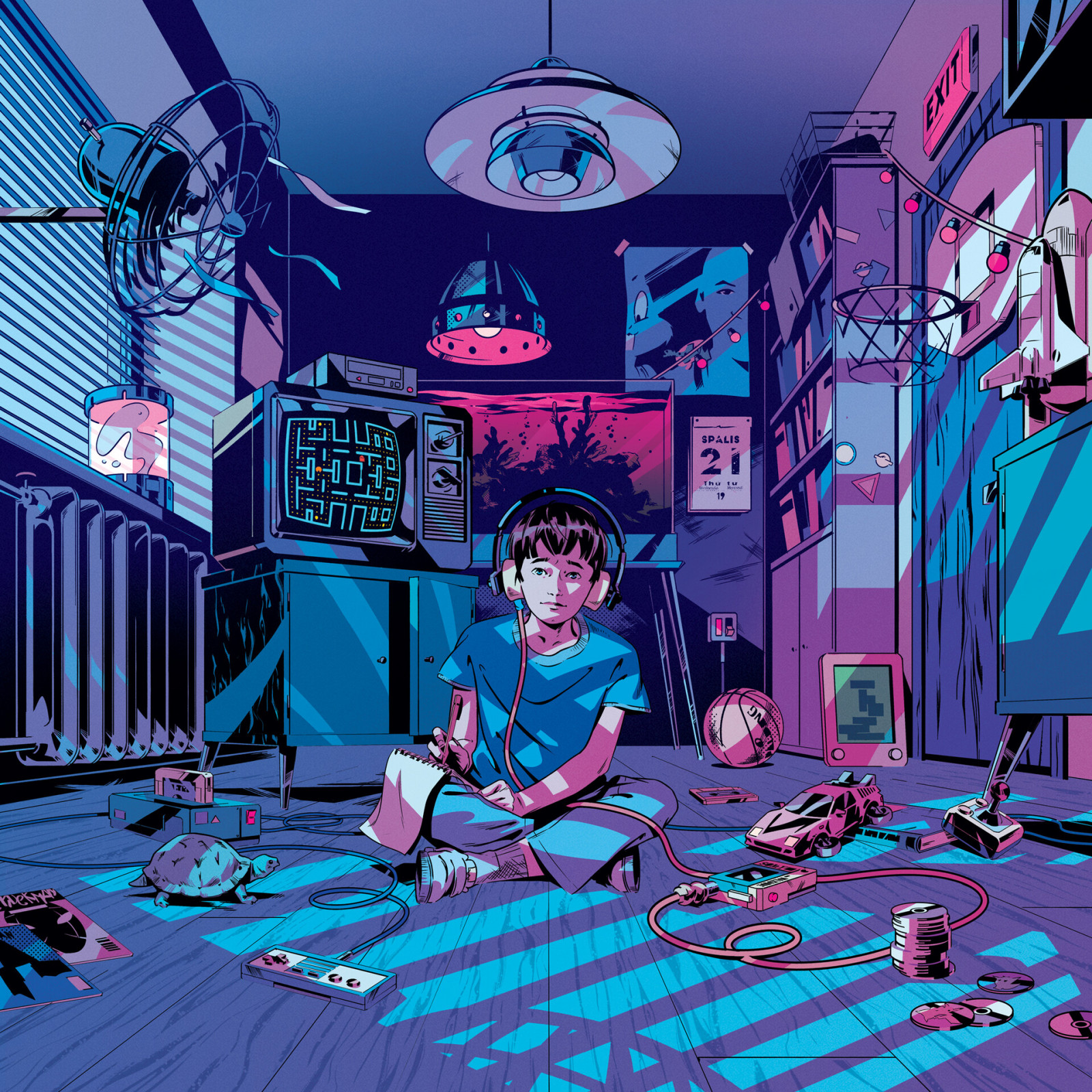 kunstværk, Digital kunst, værelse, hovedtelefoner, fjernsyn