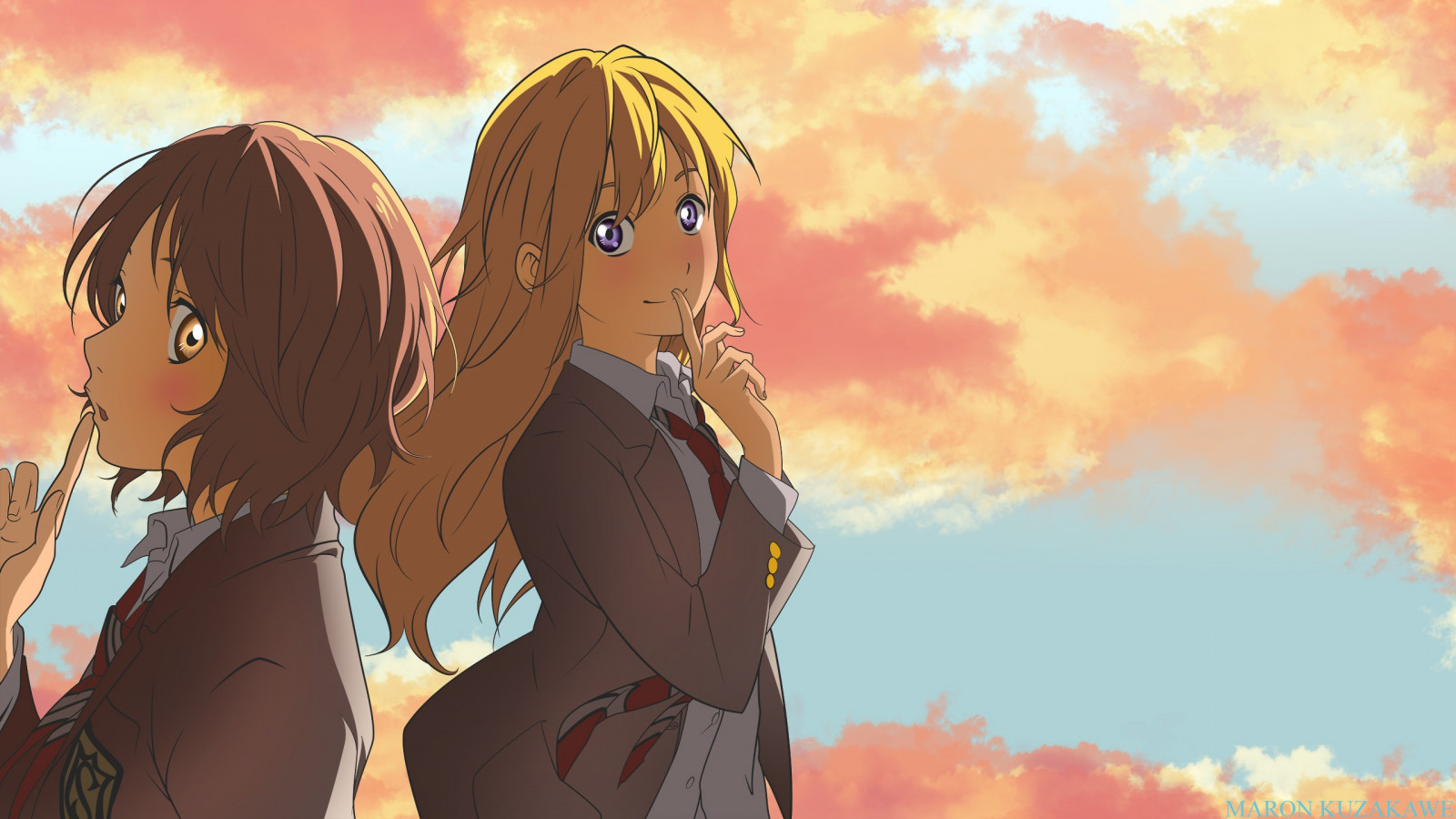 illustration, anime, tegneserie, Shigatsu wa Kimi ingen Uso, Miyazono Kaori, Sawabe Tsubaki, skærmbillede