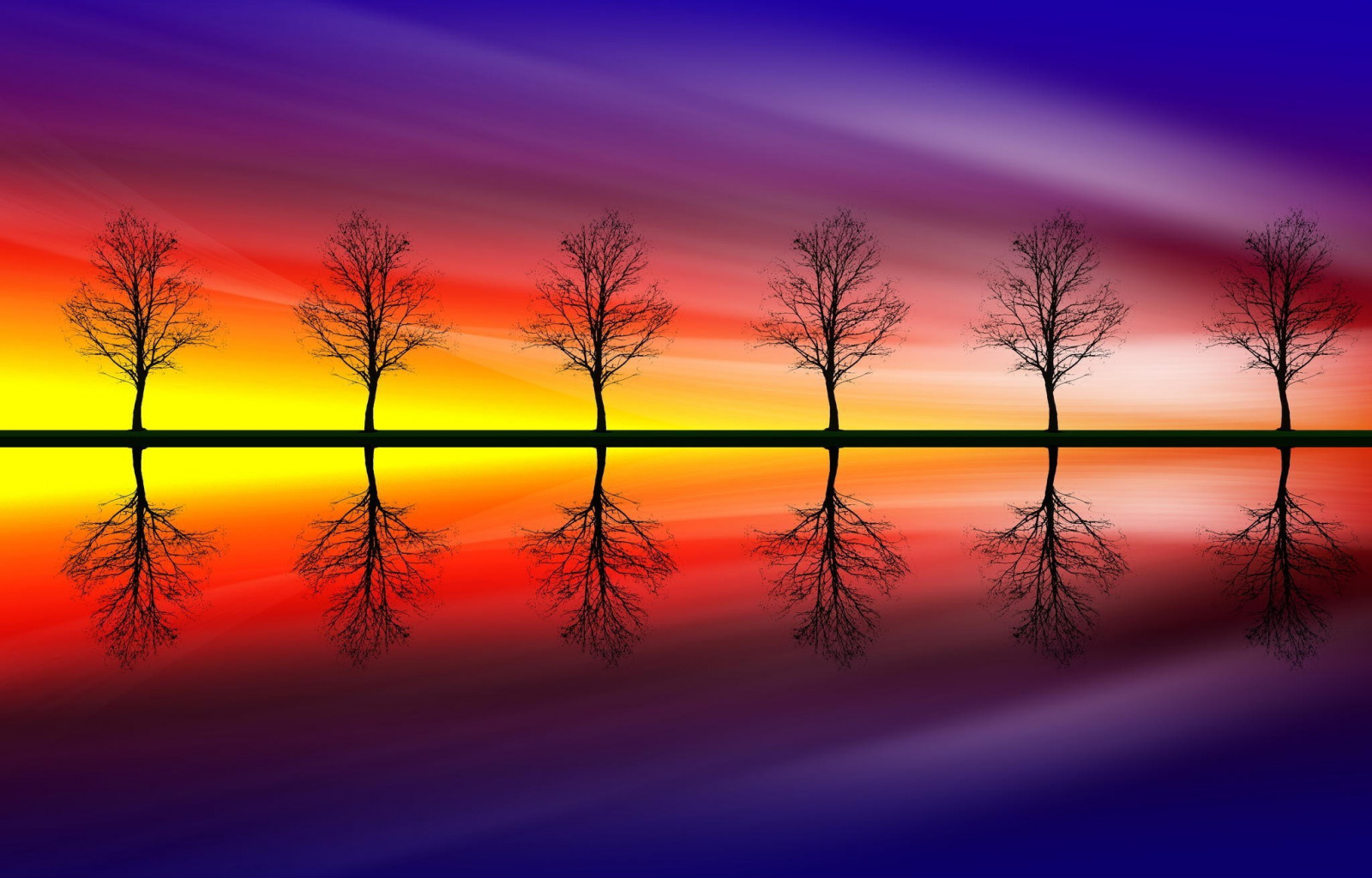 Colorful Reflection Wallpaper : sunlight, trees, landscape, colorful, sunset, reflection ...