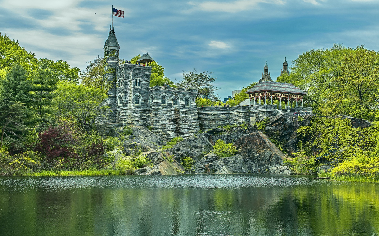 Fond d'écran jardin, Lac, bâtiment, réflexion, parc, Château, rivière
