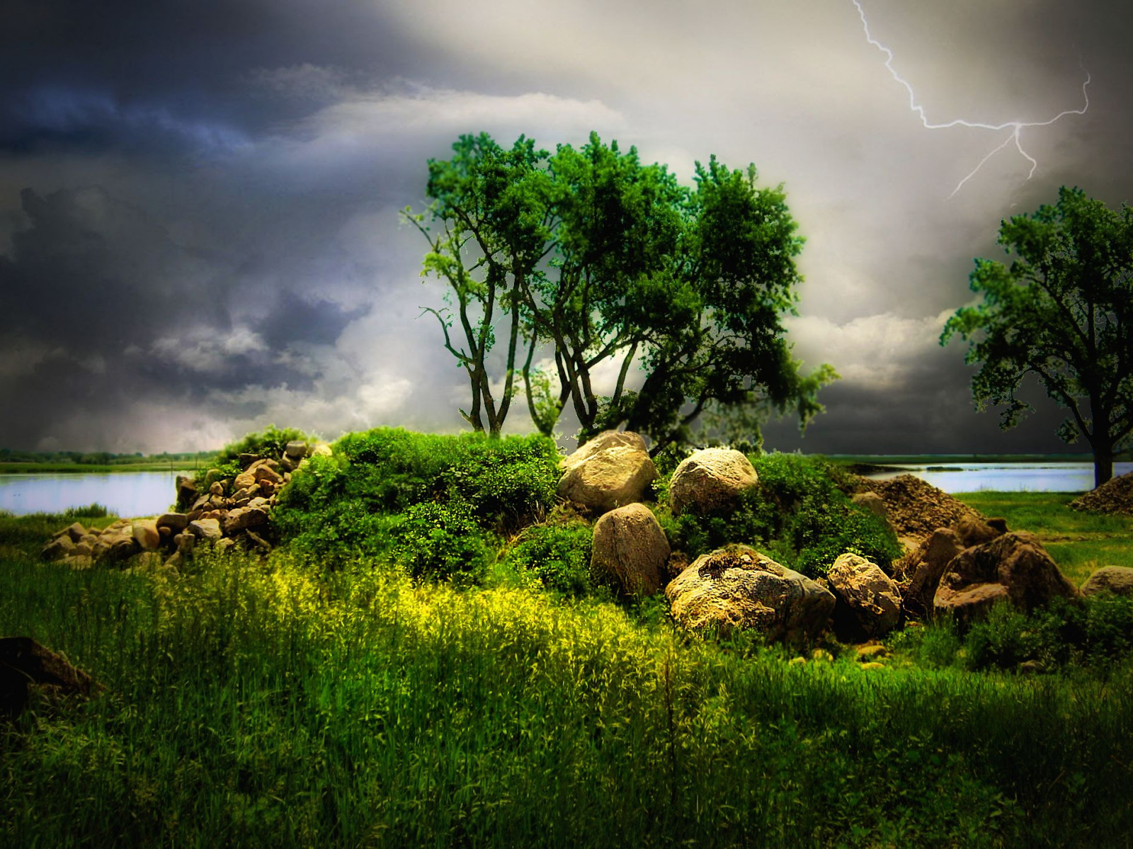 ต้นไม้, สีเขียว, น้ำ, หญ้า, เมฆ, บ่อน้ำ, หิน, Northdakota, การลดน้ำหนัก