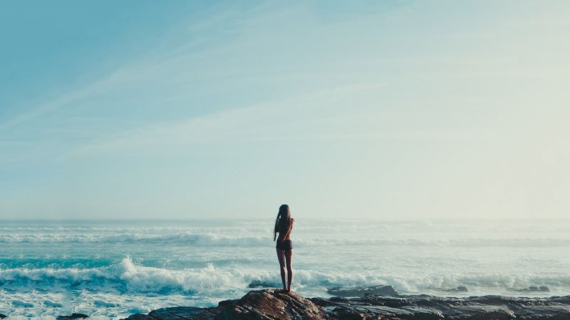 ženy venku, ženy, moře, Skála, sportovní, záliv