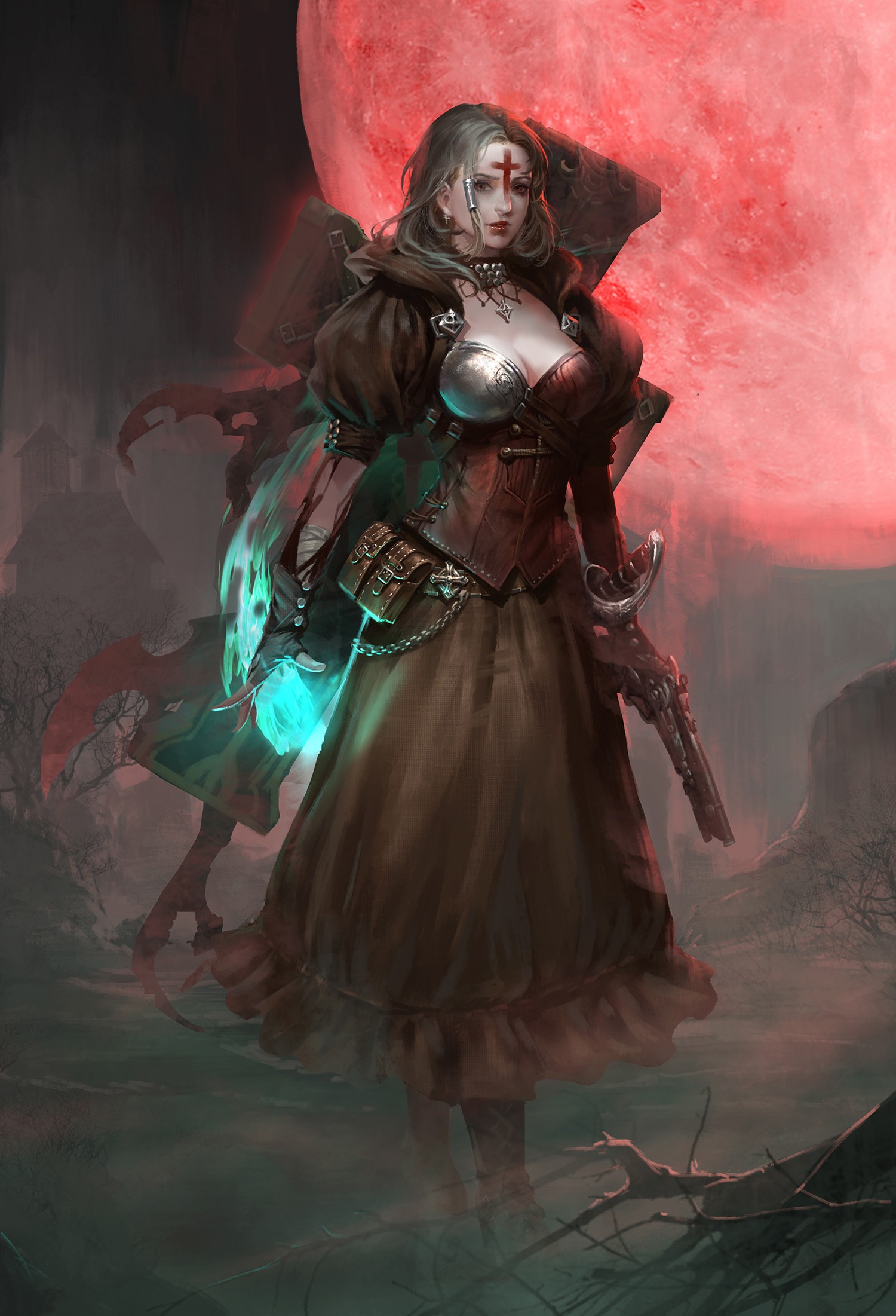 ilustrace, fantasy umění, Osoba, mytologie, tma, Snímek obrazovky, žena bojovník