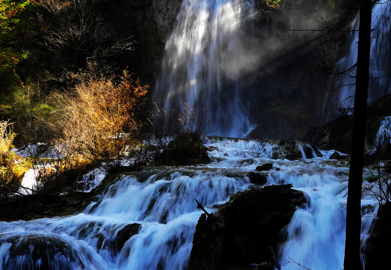 Wallpaper : landscape, forest, waterfall, rock, nature, reflection ...