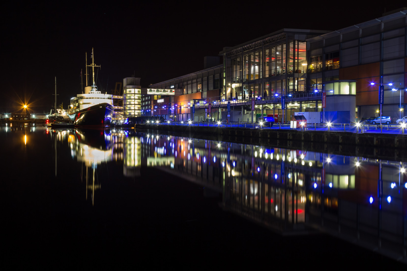 oceano, UK, longexposure, riflessione, acqua, notte, banchine, Canone, Scozia, Edimburgo, yacht, reale, terminale, Leith, Britannia, 600d, canon600d, canoneos600d