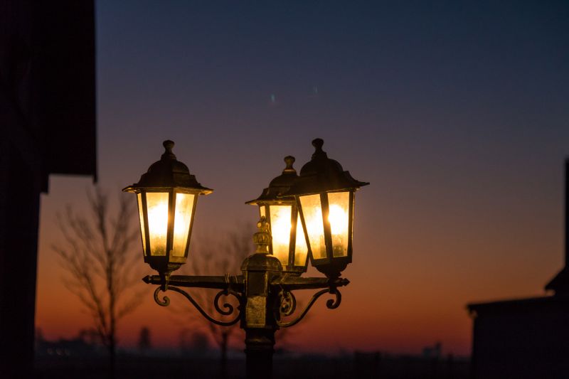 krajina, pouliční osvětlení, západ slunce, noc, nebe, svítání