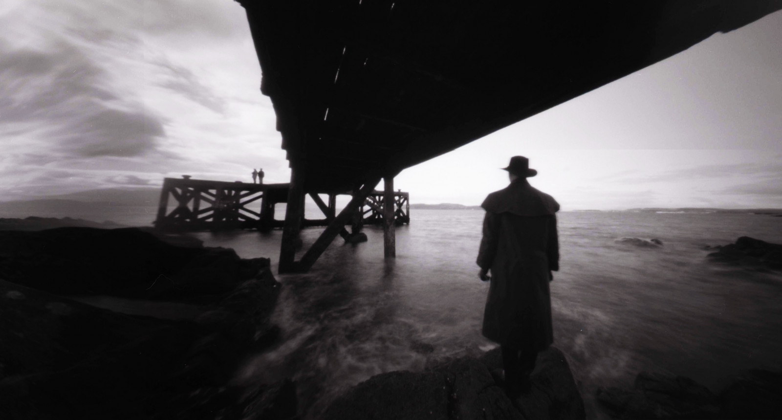 Wallpaper sky, atmosphere, pier, cloud, ayrshire, black and white, monochrome photography