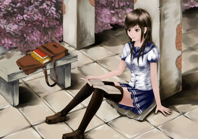 tóc dài, Anime, Anime cô gái, mô hình, ngồi, sách