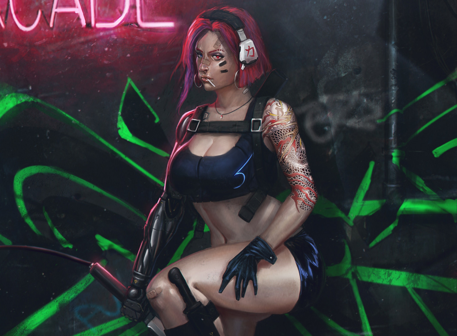 cyberpunk, anime, futuristický, vztekat se, tetování, cyborg, komiks, oblečení, dáma, kostým, noční klub