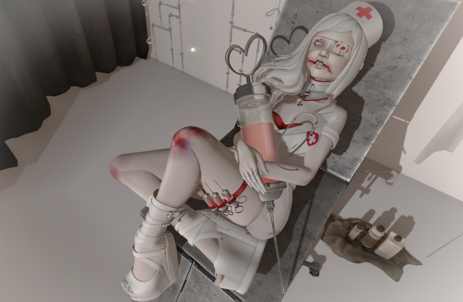 raccapricciante, orrore, sangue, Gotico, comune, ARTE, goth, SL, seconda vita, braccio, figurina, personaggio fittizio, infermiera, product design