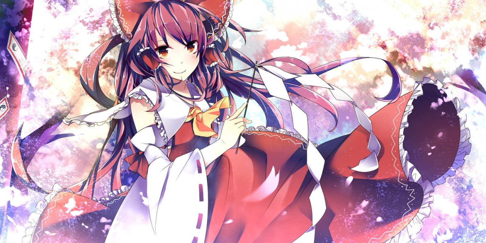 anime, Anime piger, Touhou, kjole, smilende, Hakurei Reimu, mangaka
