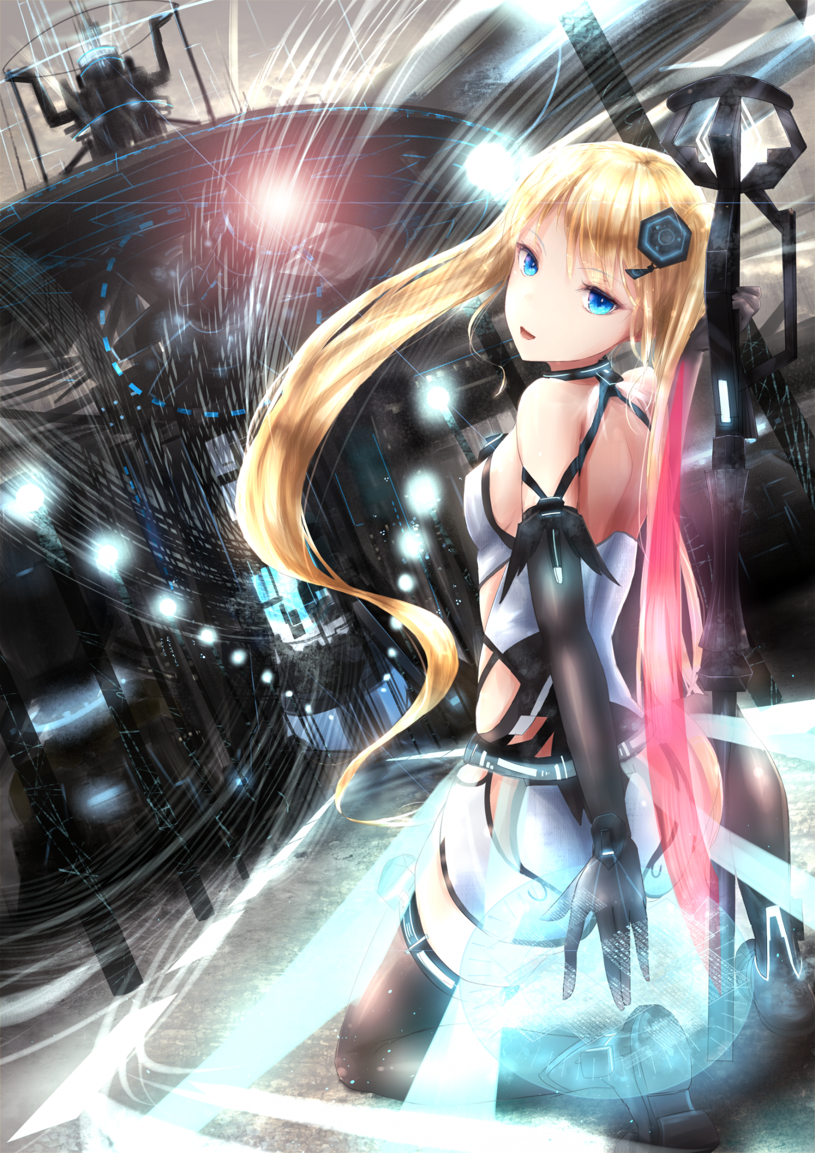 Anime, Anime Mädchen, lange Haare, blond, blaue Augen, Strümpfe