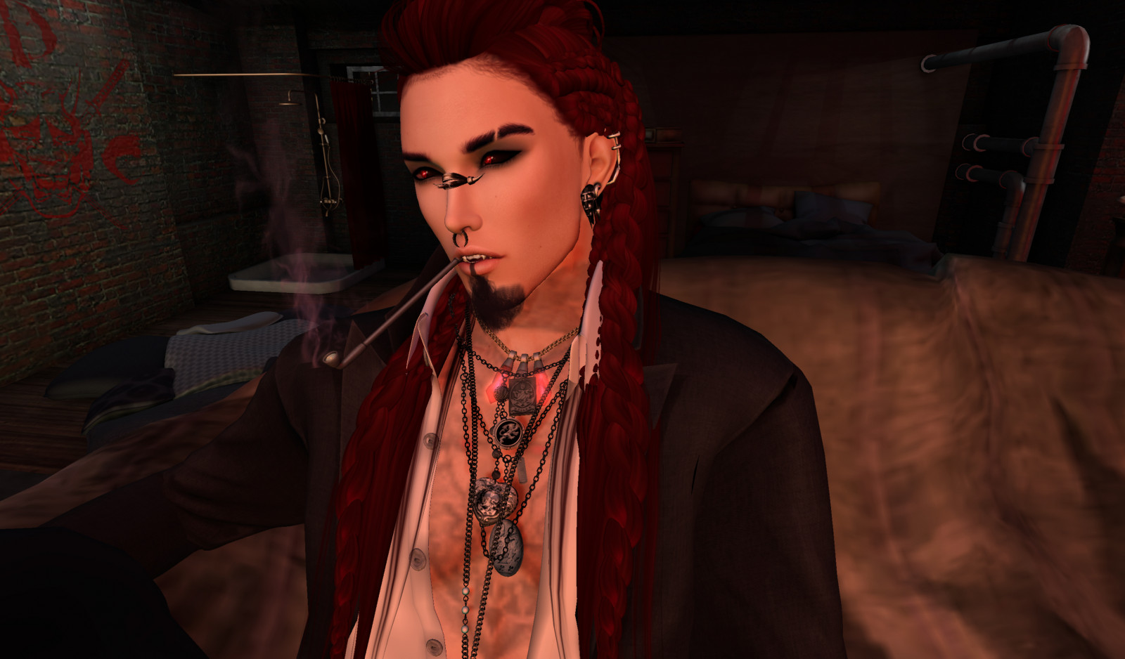 Snímek obrazovky, tma, dívka, dlouhé vlasy, půlnoc