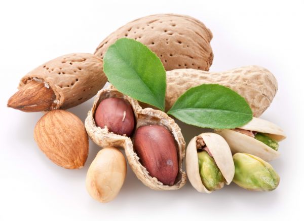 leaves,food,white background,nuts,hazelnut,fruit