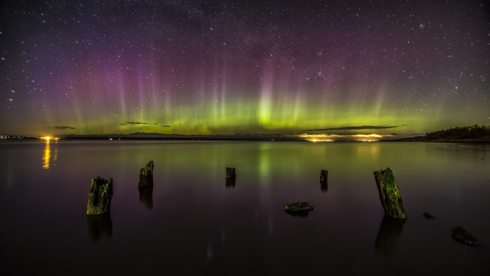 noc, Příroda, odraz, nebe, polární záře, atmosféra, jitřenka, světlo, 1920x1080 px