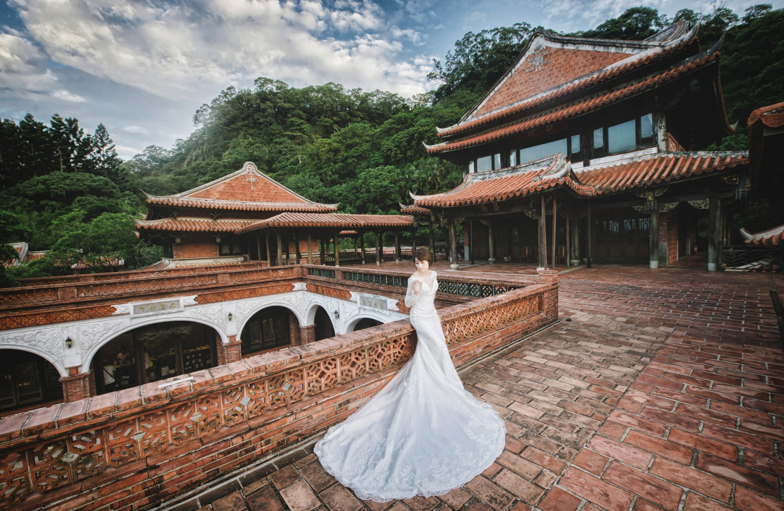 Wallpaper temple, women, model, Asian, white dress, Tourism, resort