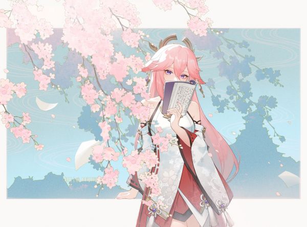 anime,anime girls,Yae Miko Genshin Impact,Genshin Impact,video games,pink hair